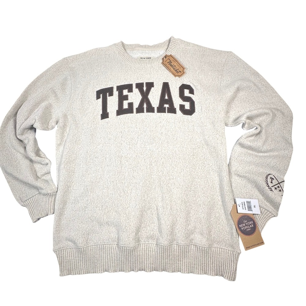 NWT New York Popular Texas Sweatshirt Mens XL Oatmeal Heather Fleece Crewneck
